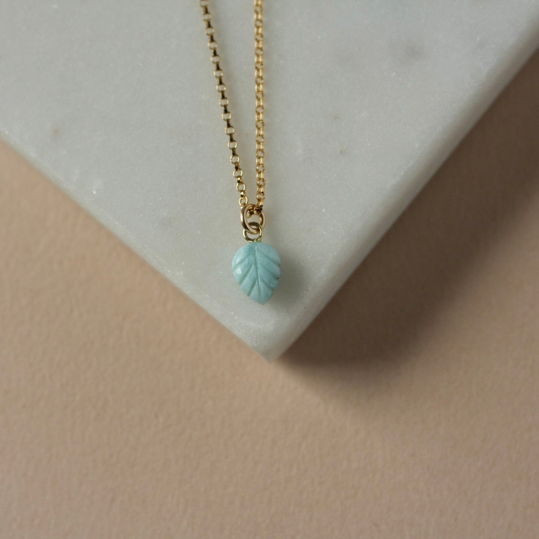 Dainty Gold Larimar Leaf Necklace