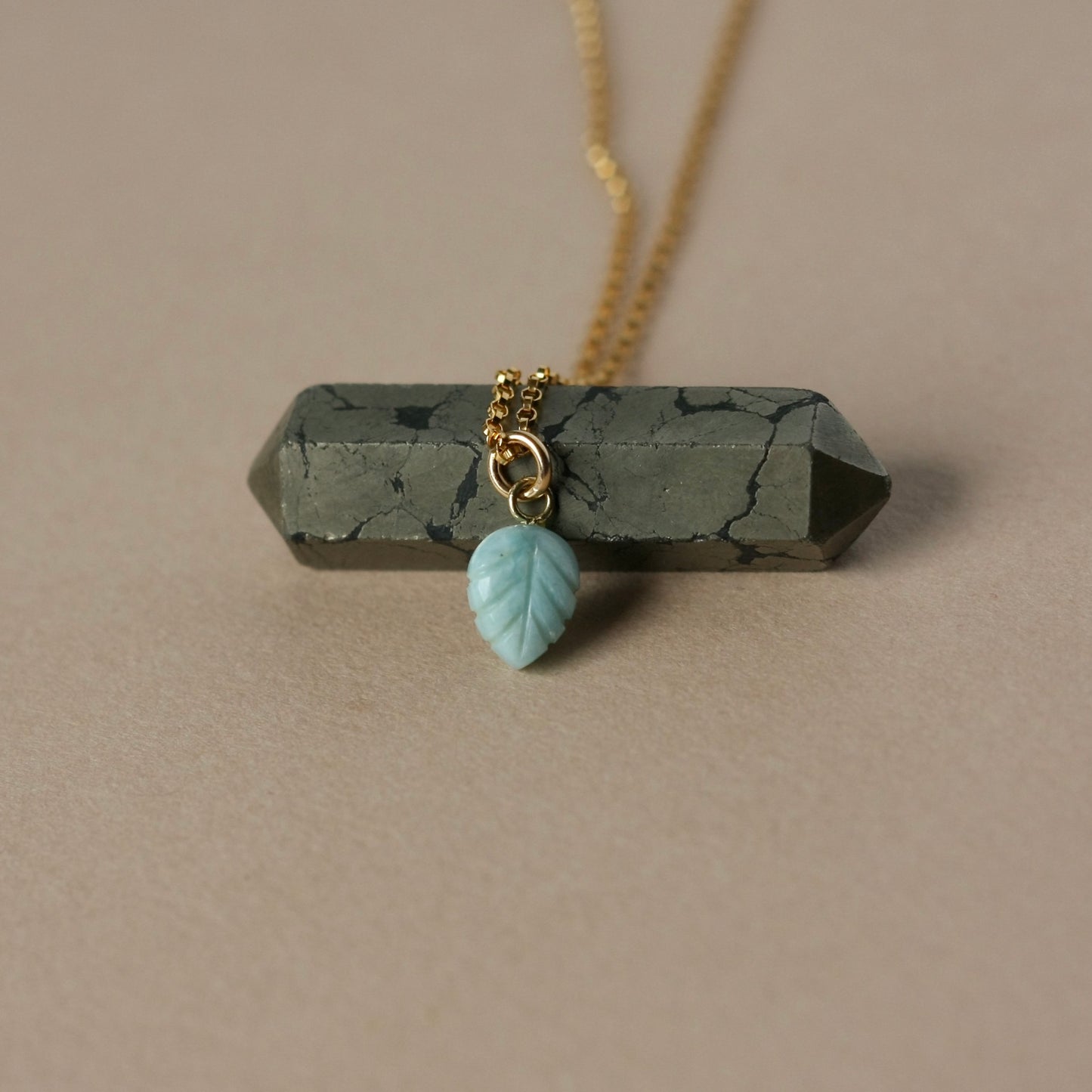 Dainty Gold Larimar Leaf Necklace