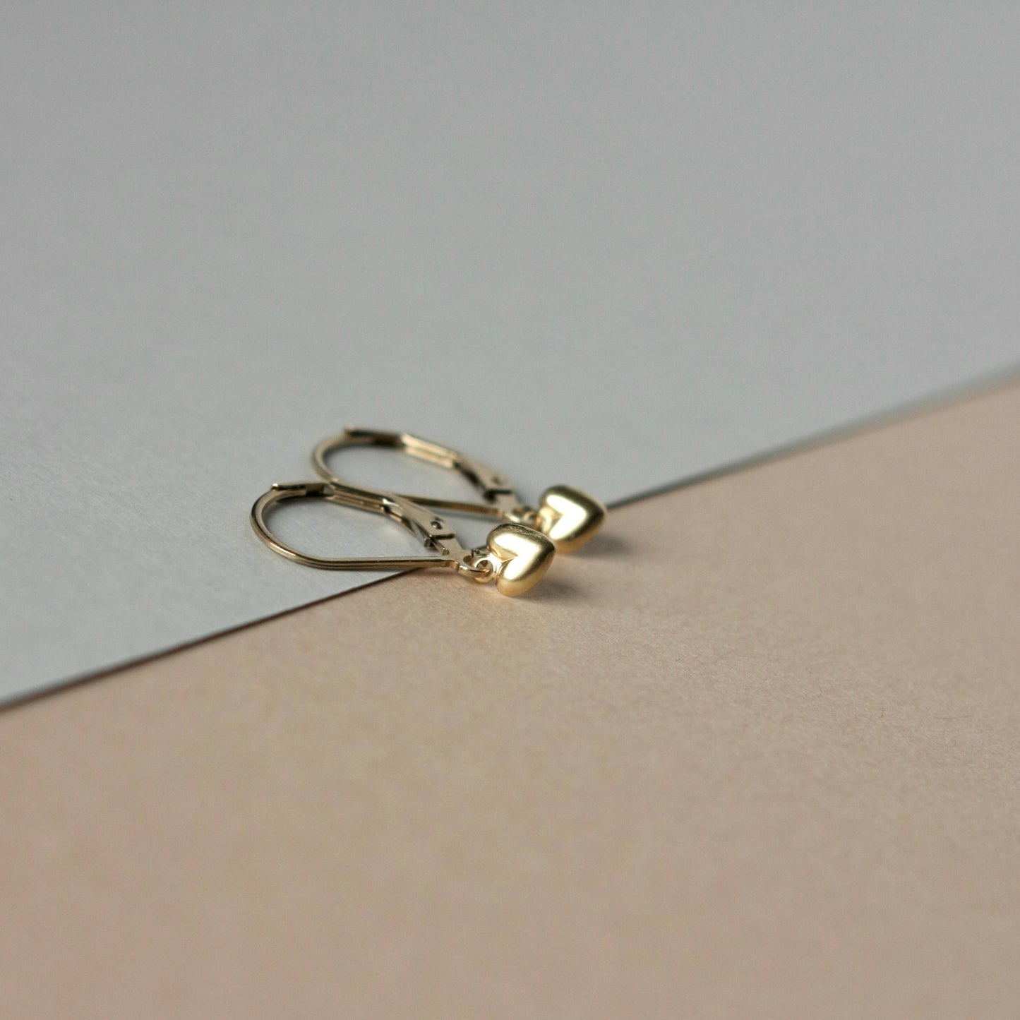 Dainty Gold Heart Lever Back Dangle Earrings