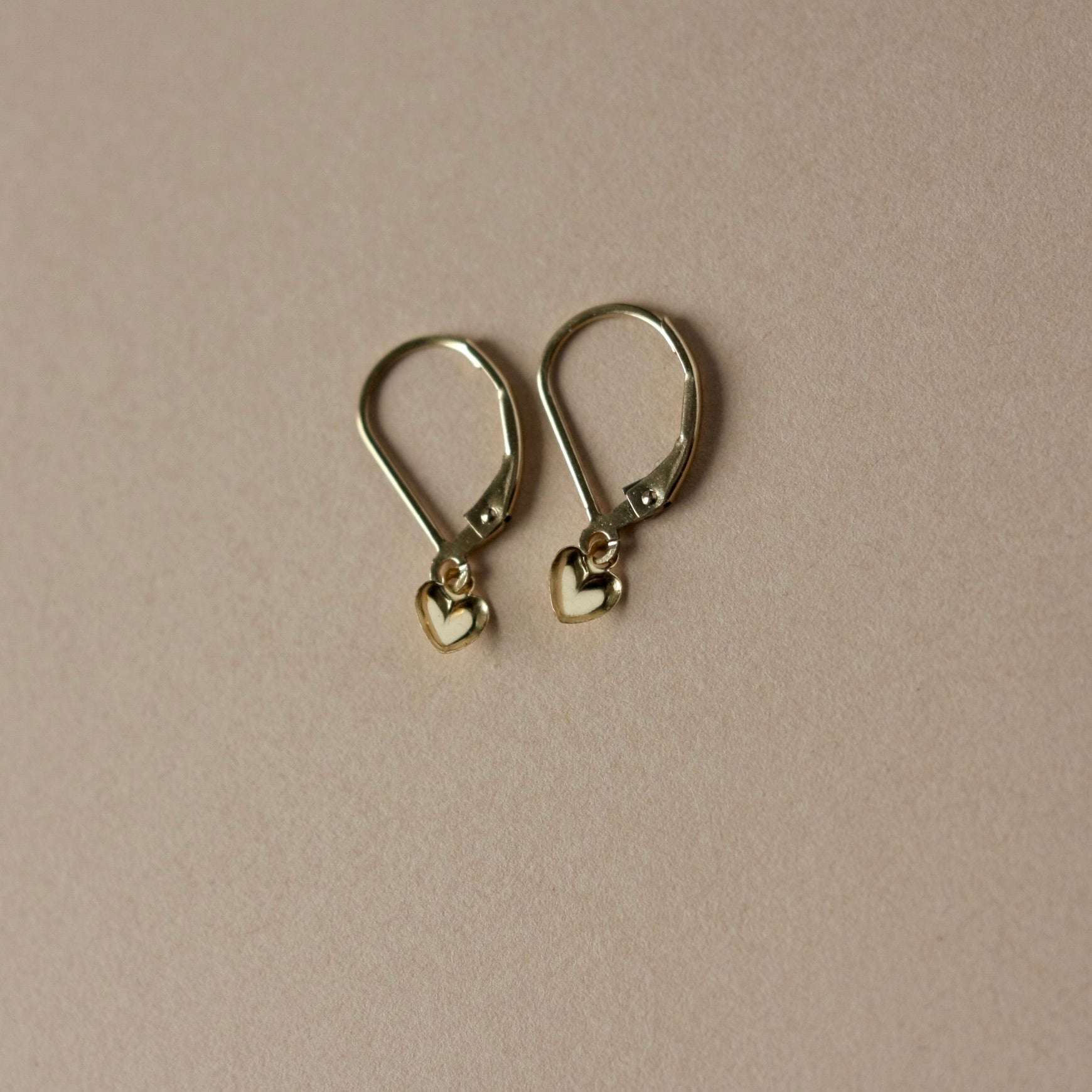 Dainty Gold Heart Lever Back Dangle Earrings