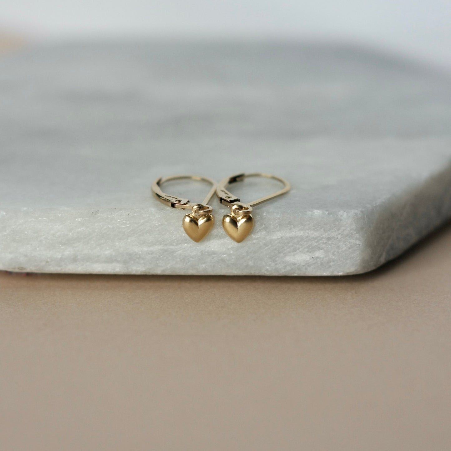 Dainty Gold Heart Lever Back Dangle Earrings