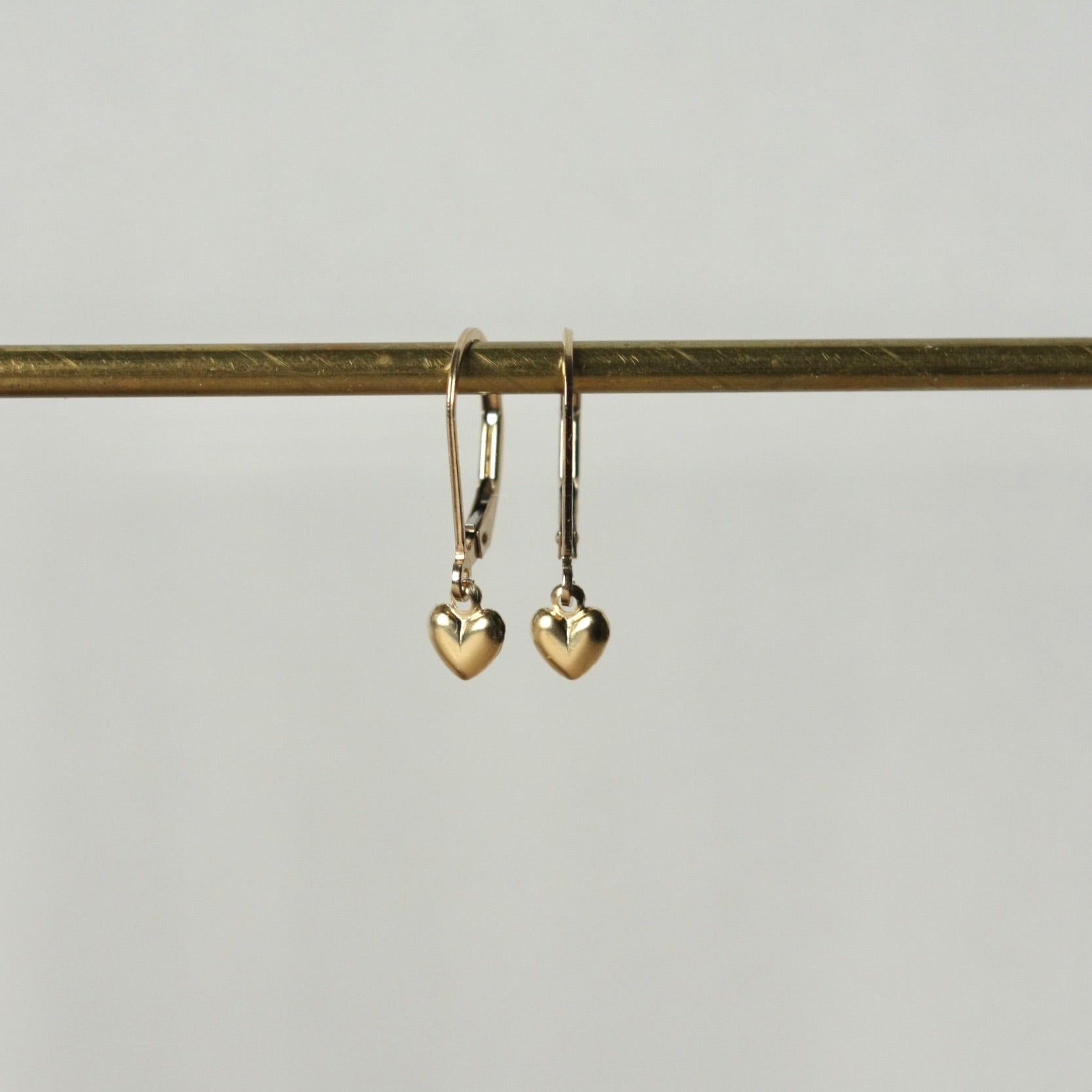 Dainty Gold Heart Lever Back Dangle Earrings