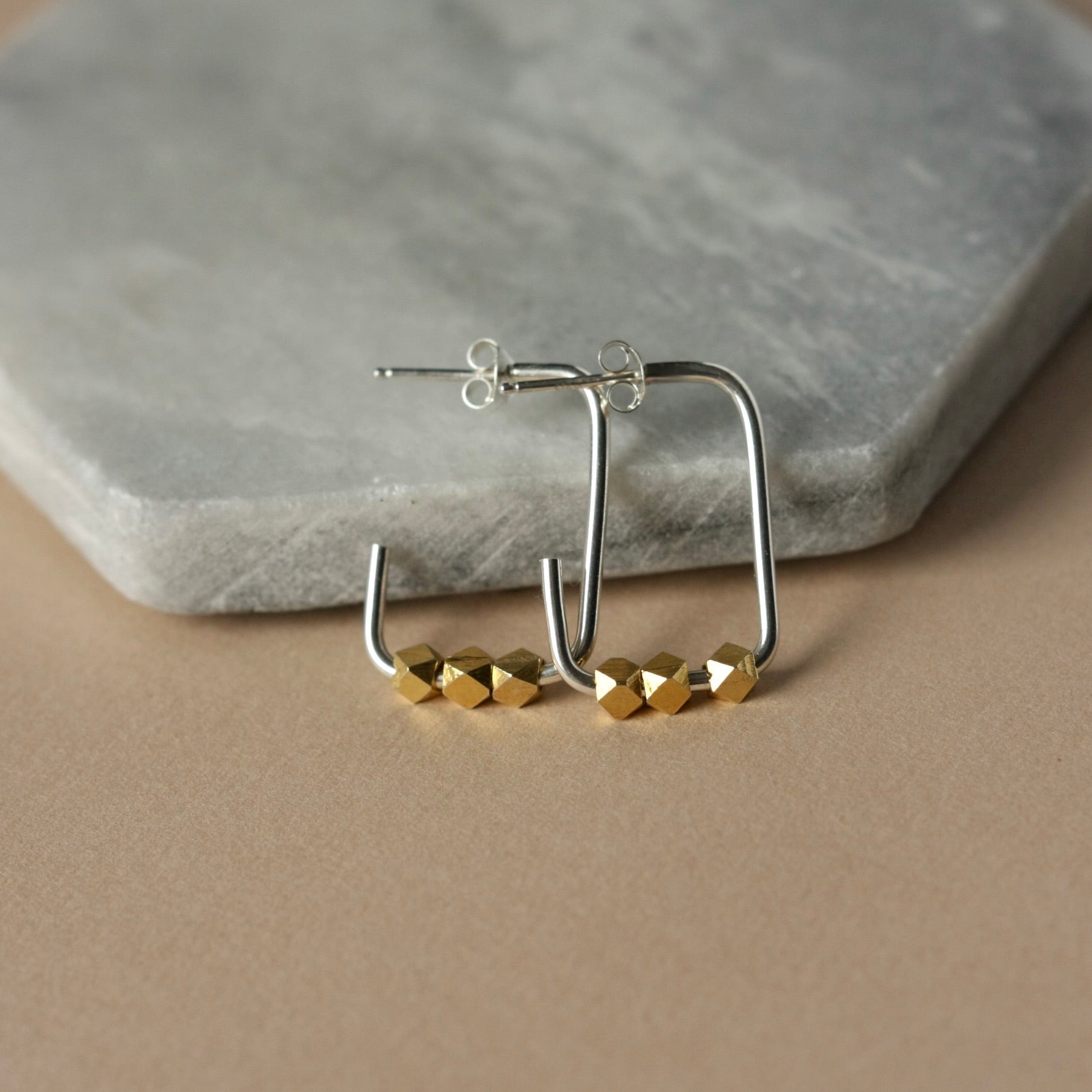 Mixed Metal Rectangle Hoop Earrings