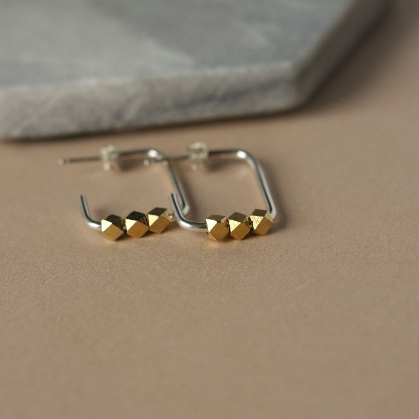 Mixed Metal Rectangle Hoop Earrings