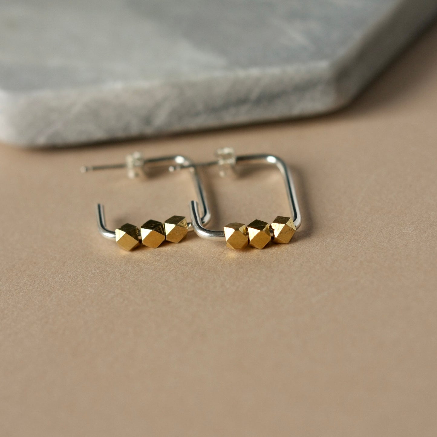 Mixed Metal Rectangle Hoop Earrings