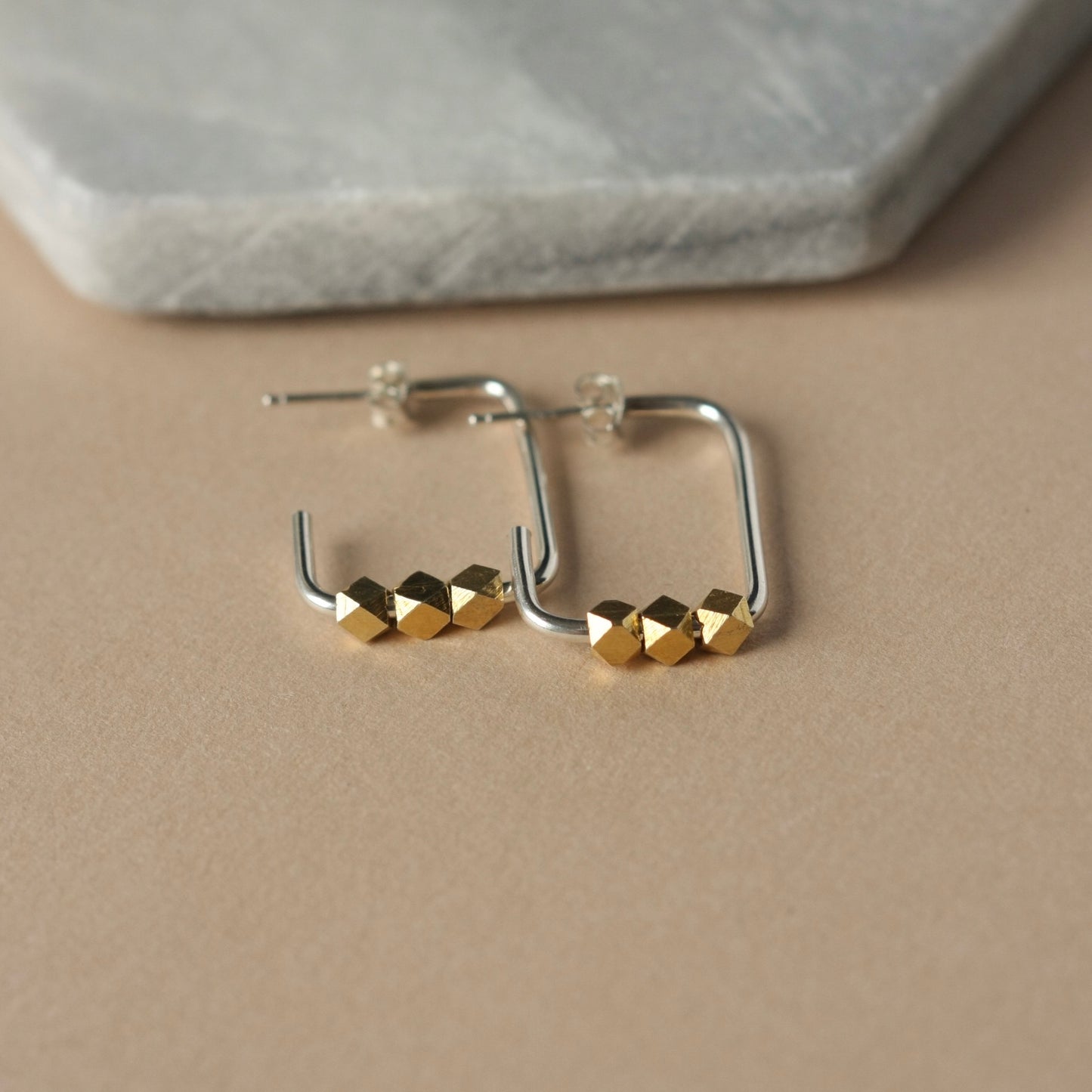 Mixed Metal Rectangle Hoop Earrings