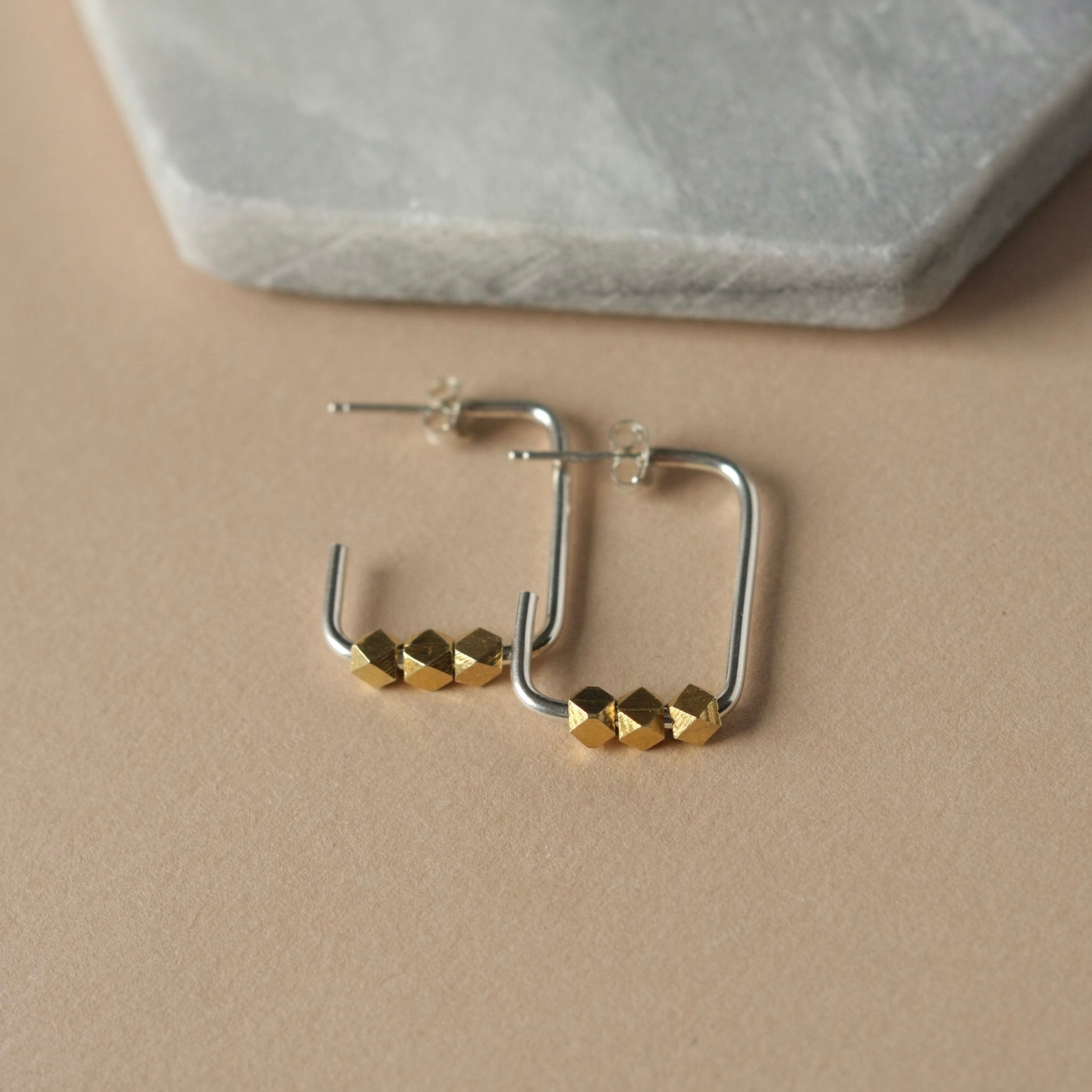 Mixed Metal Rectangle Hoop Earrings