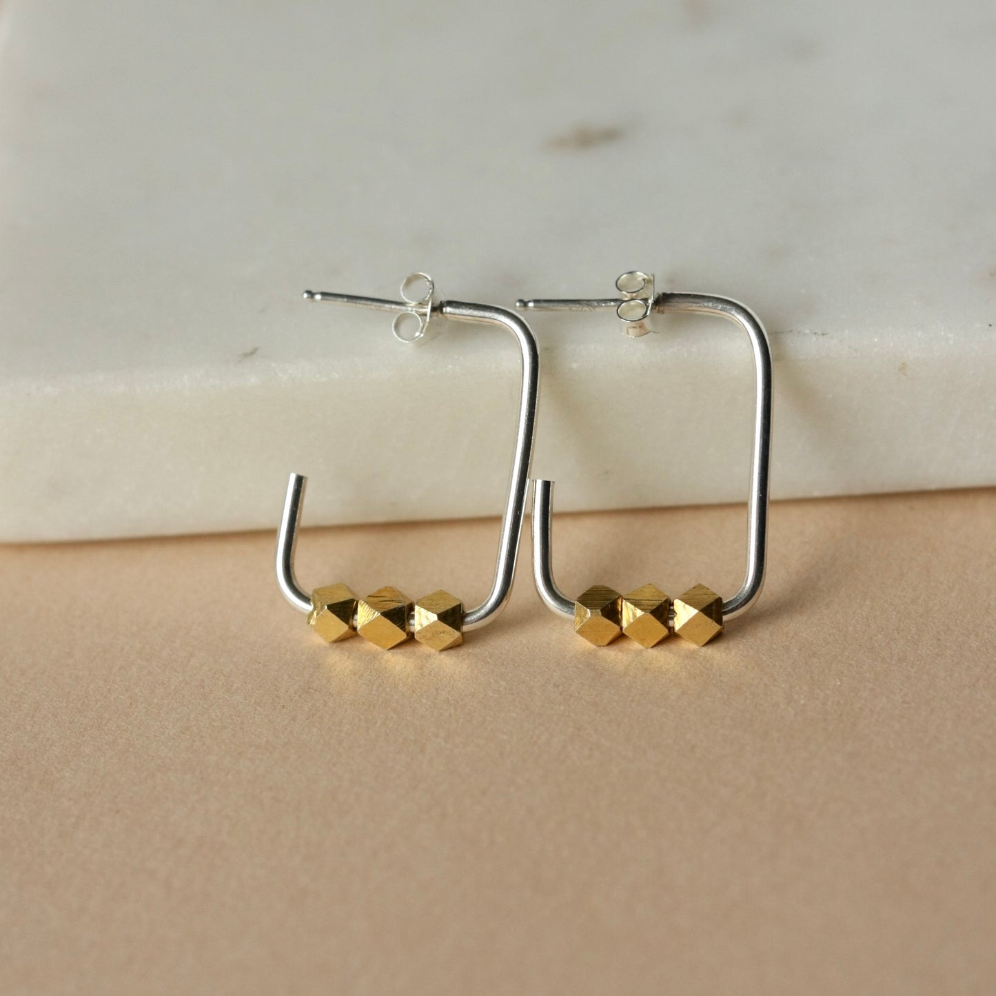 Mixed Metal Rectangle Hoop Earrings