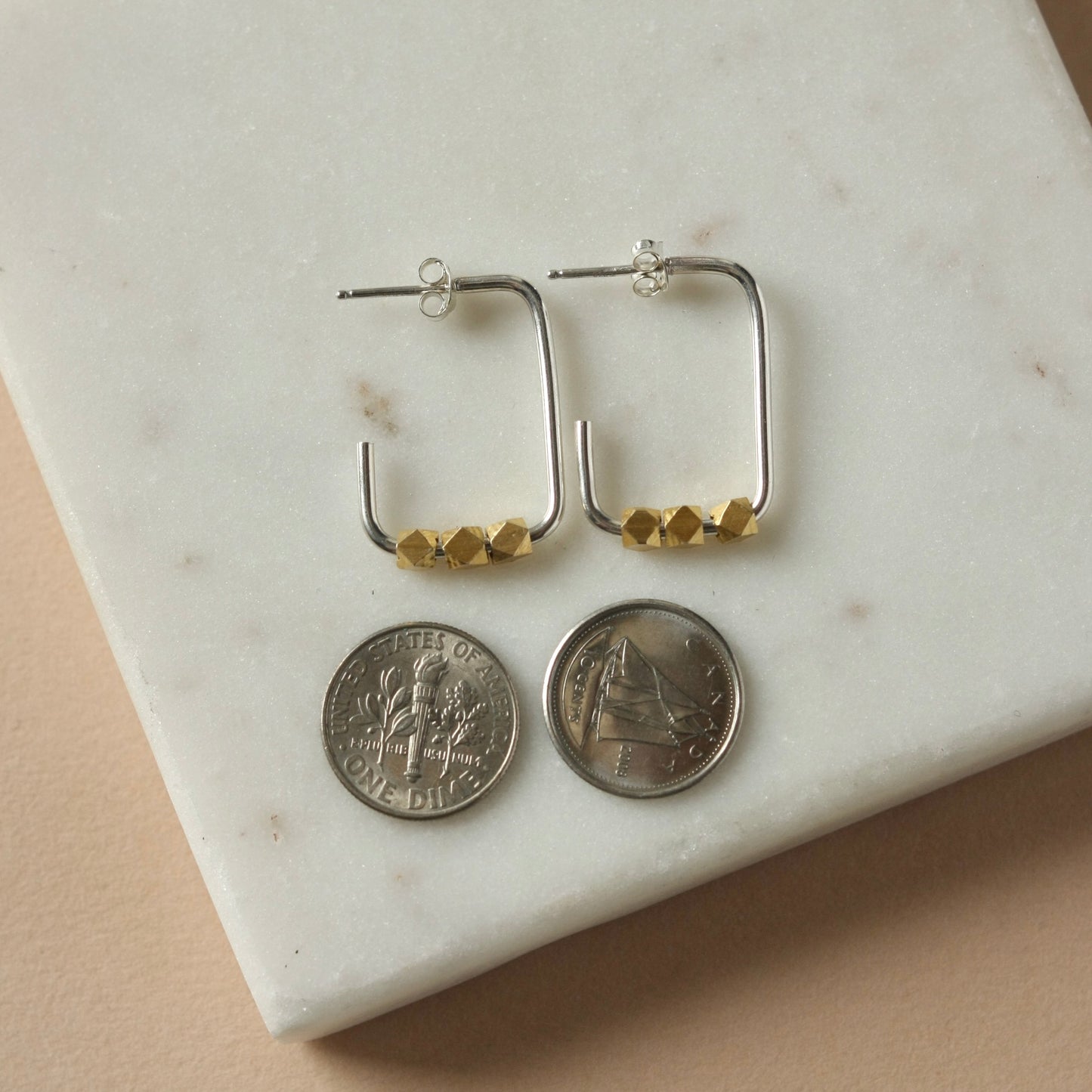 Mixed Metal Rectangle Hoop Earrings