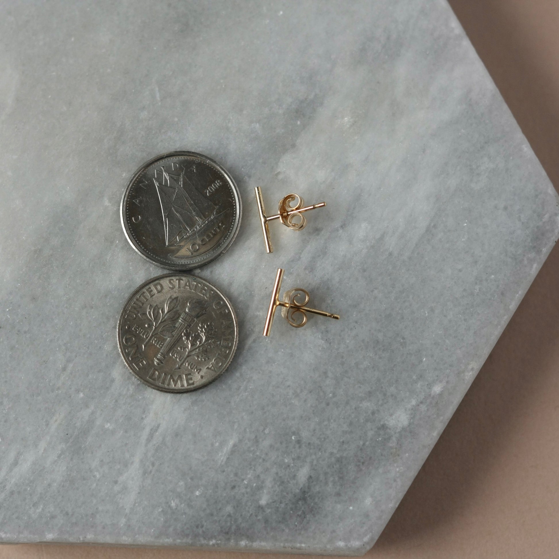 Tiny Gold Bar Stud Earrings