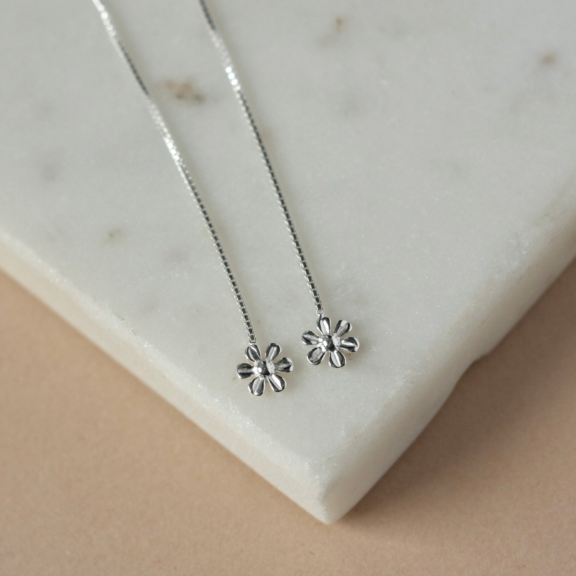 Sterling Silver Flower Threader Earrings