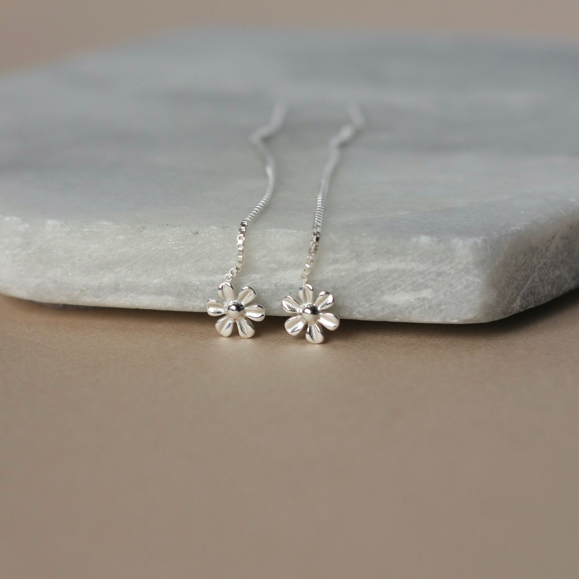 Sterling Silver Flower Threader Earrings