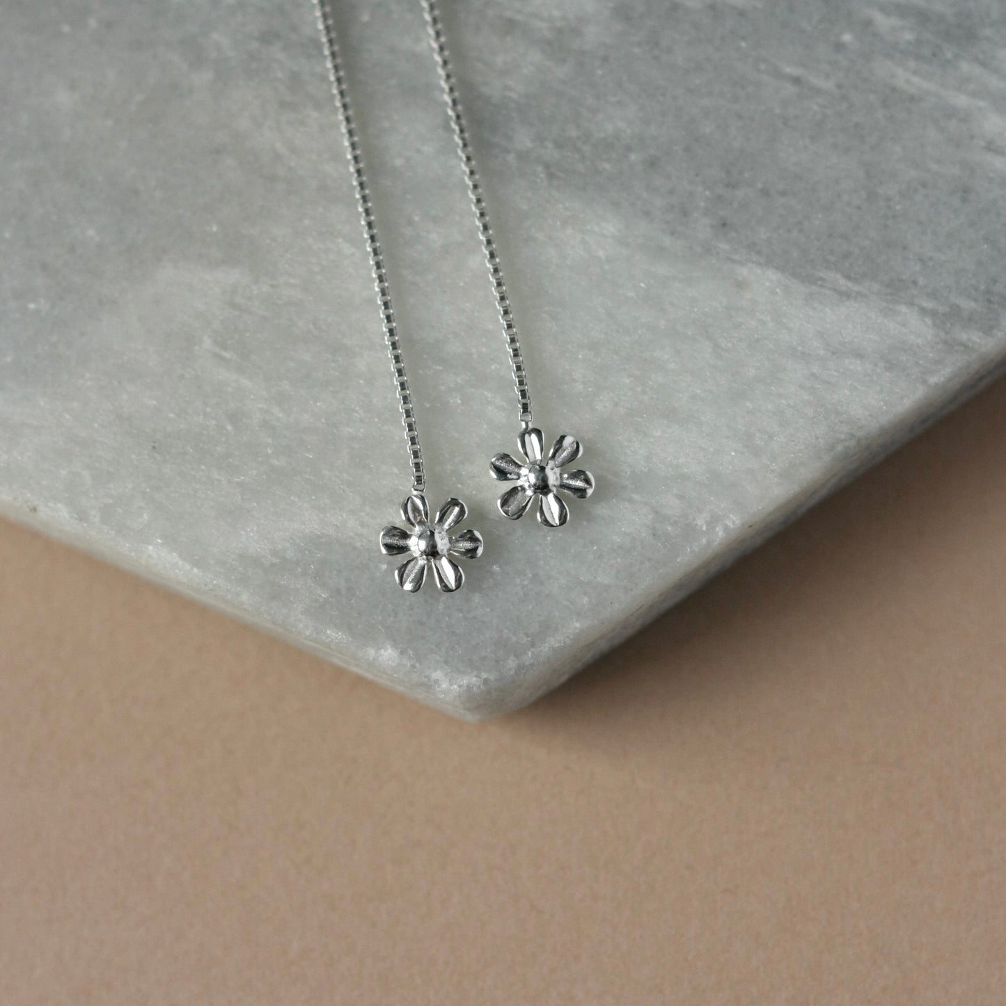 Sterling Silver Flower Threader Earrings