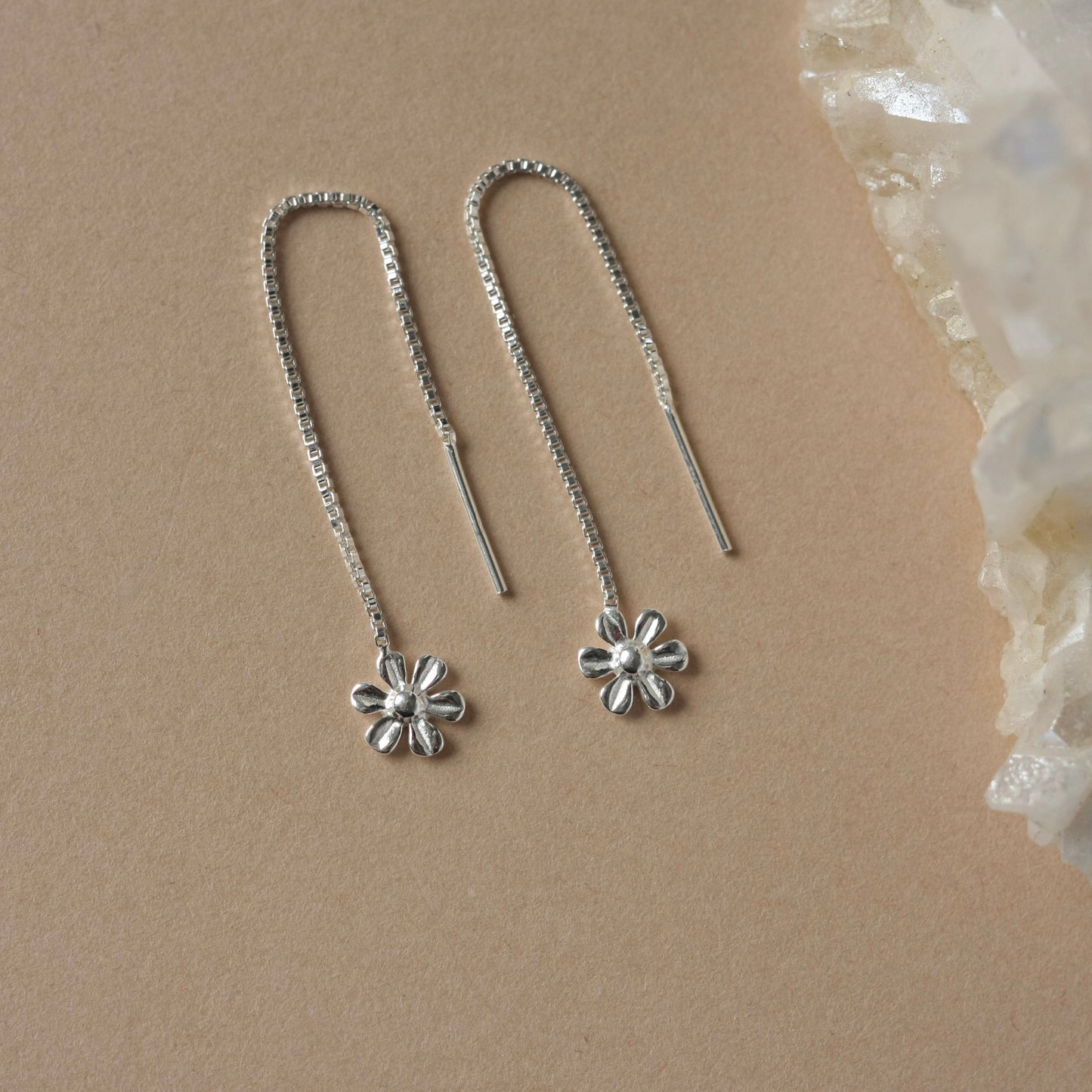 Sterling Silver Flower Threader Earrings