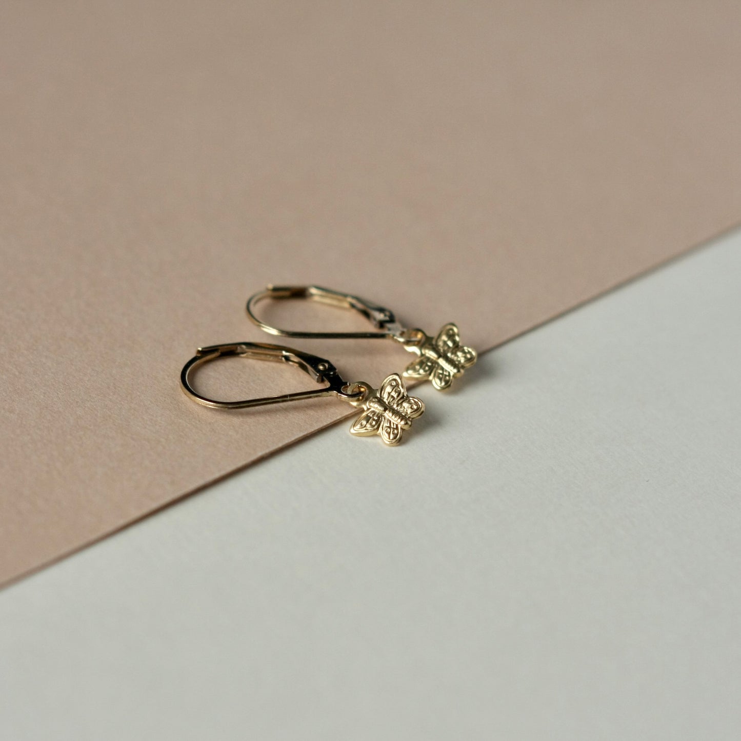 Dainty Gold Butterfly Lever back Earrings