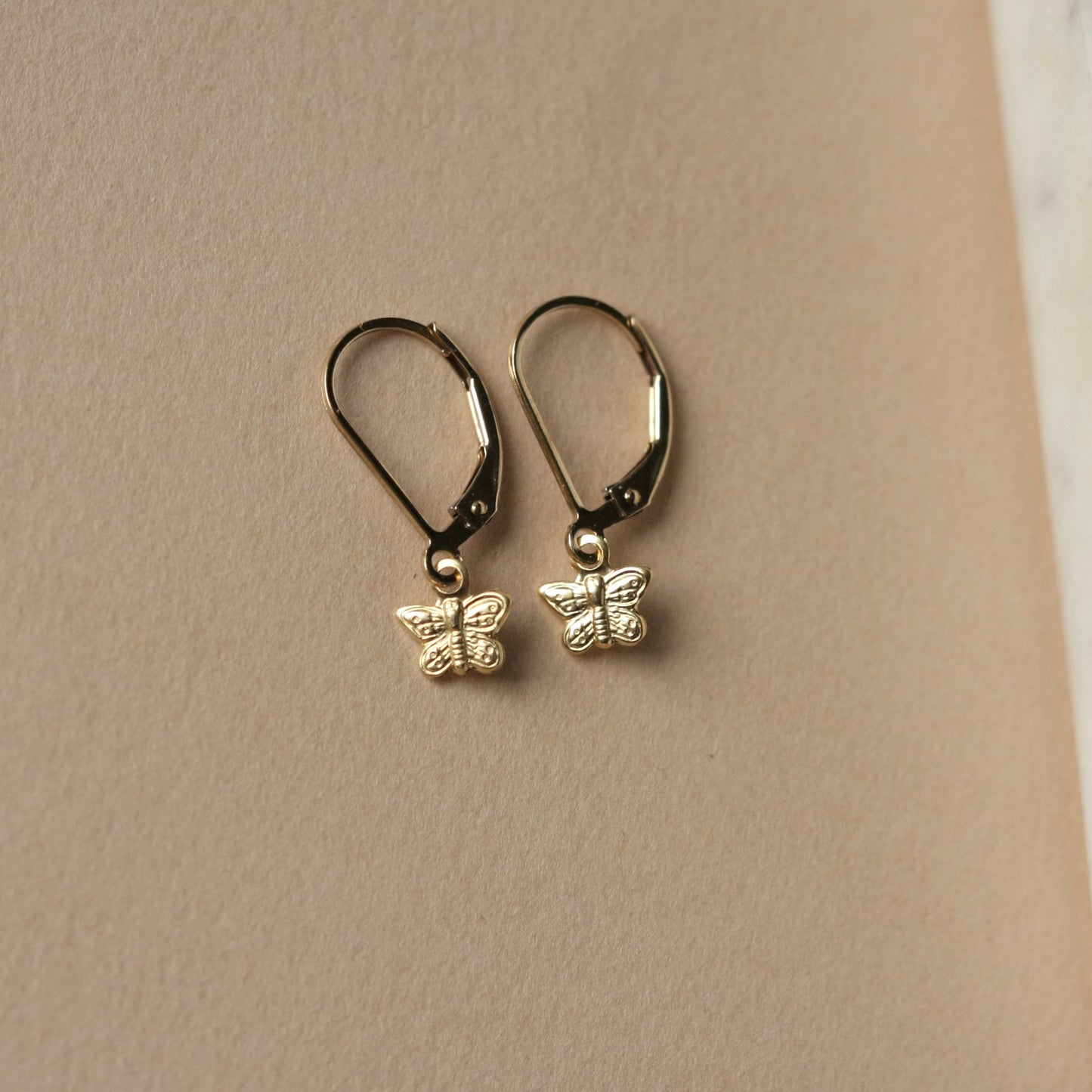 Dainty Gold Butterfly Lever back Earrings