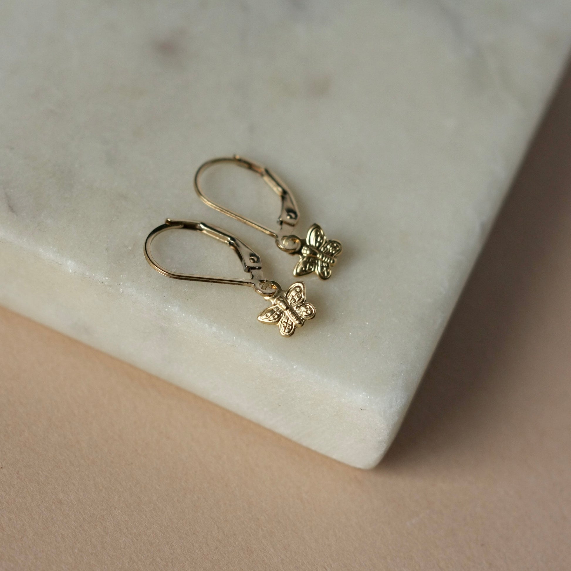 Dainty Gold Butterfly Lever back Earrings