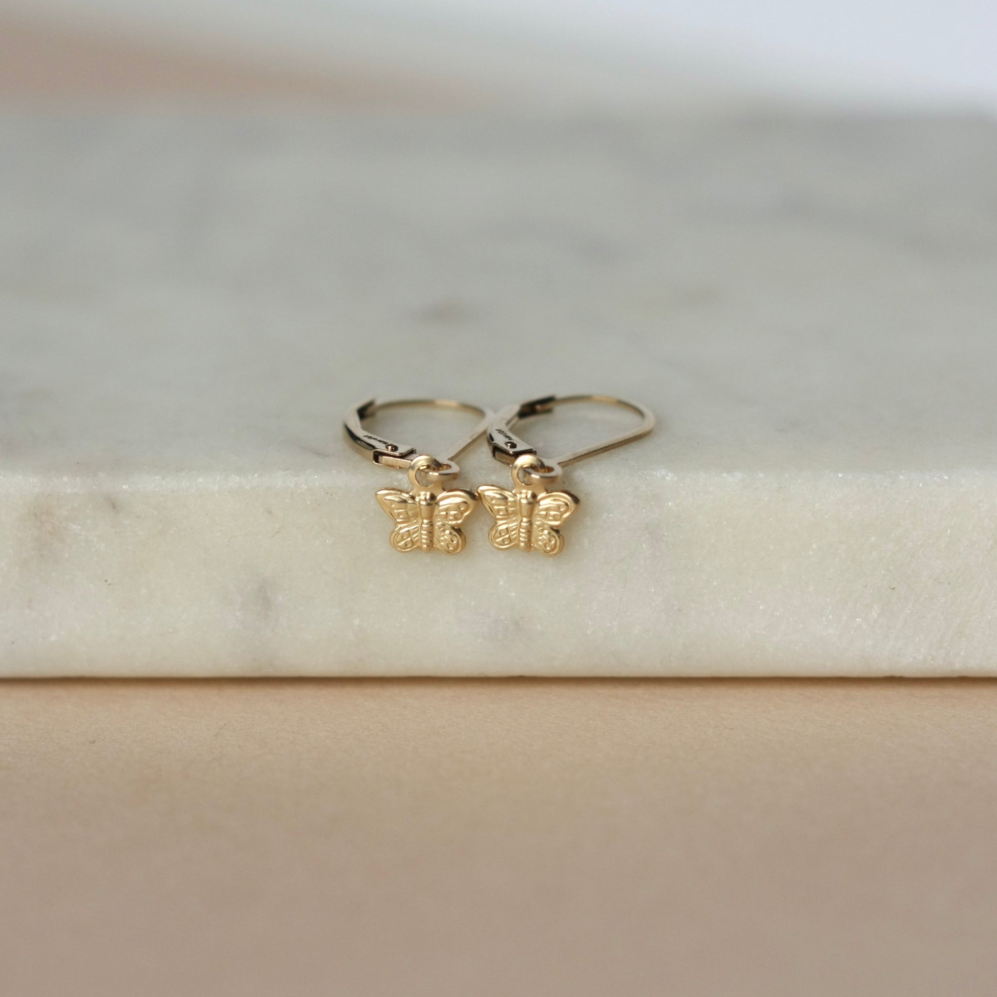 Dainty Gold Butterfly Lever back Earrings