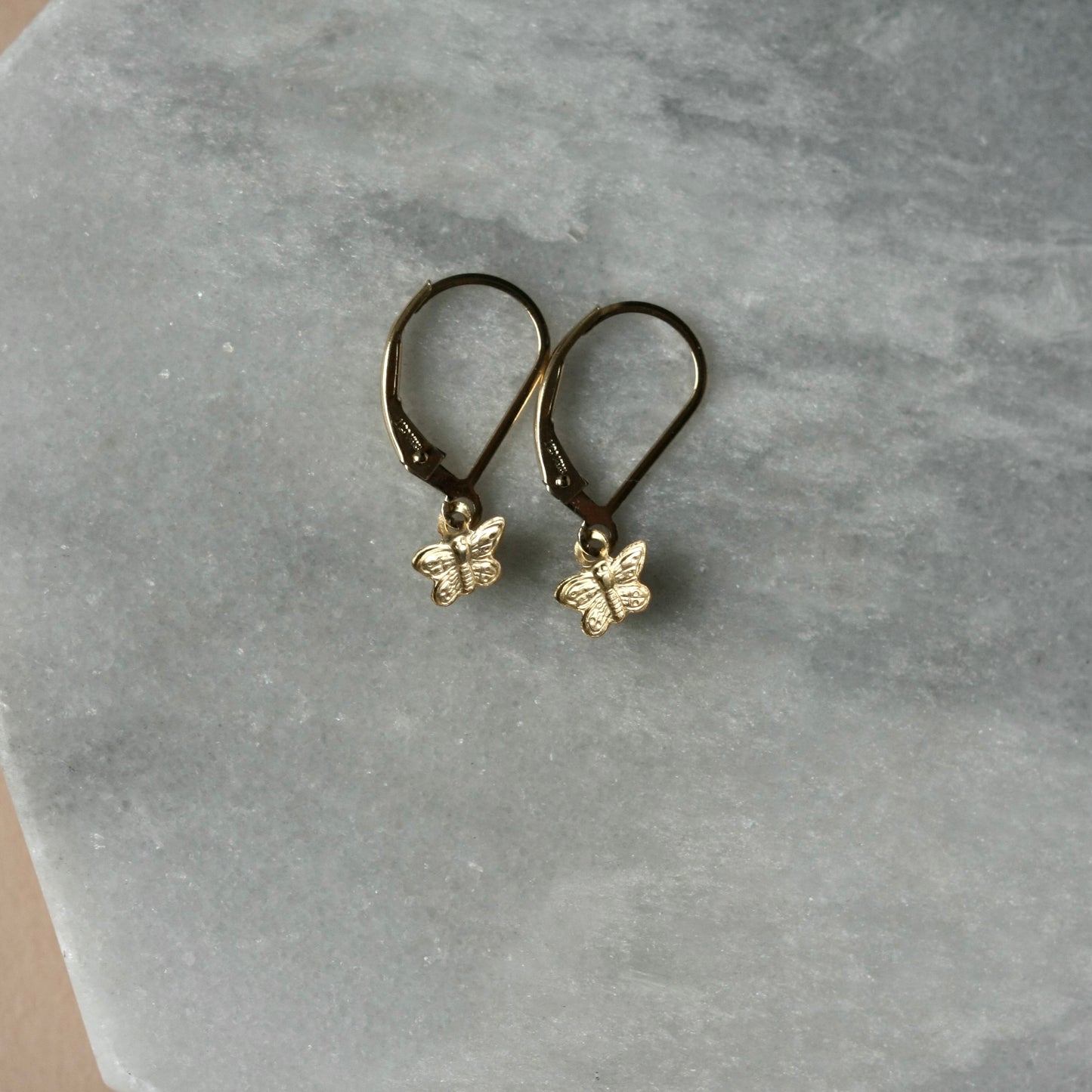 Dainty Gold Butterfly Lever back Earrings