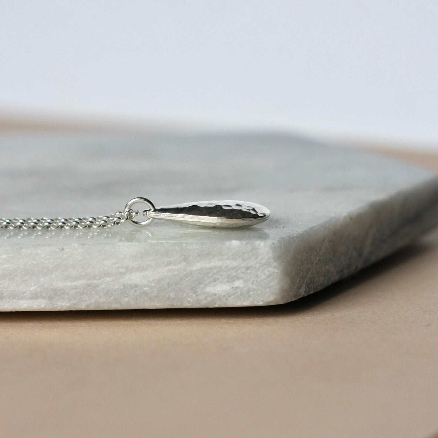 Large Hammered Silver Teardrop Necklace