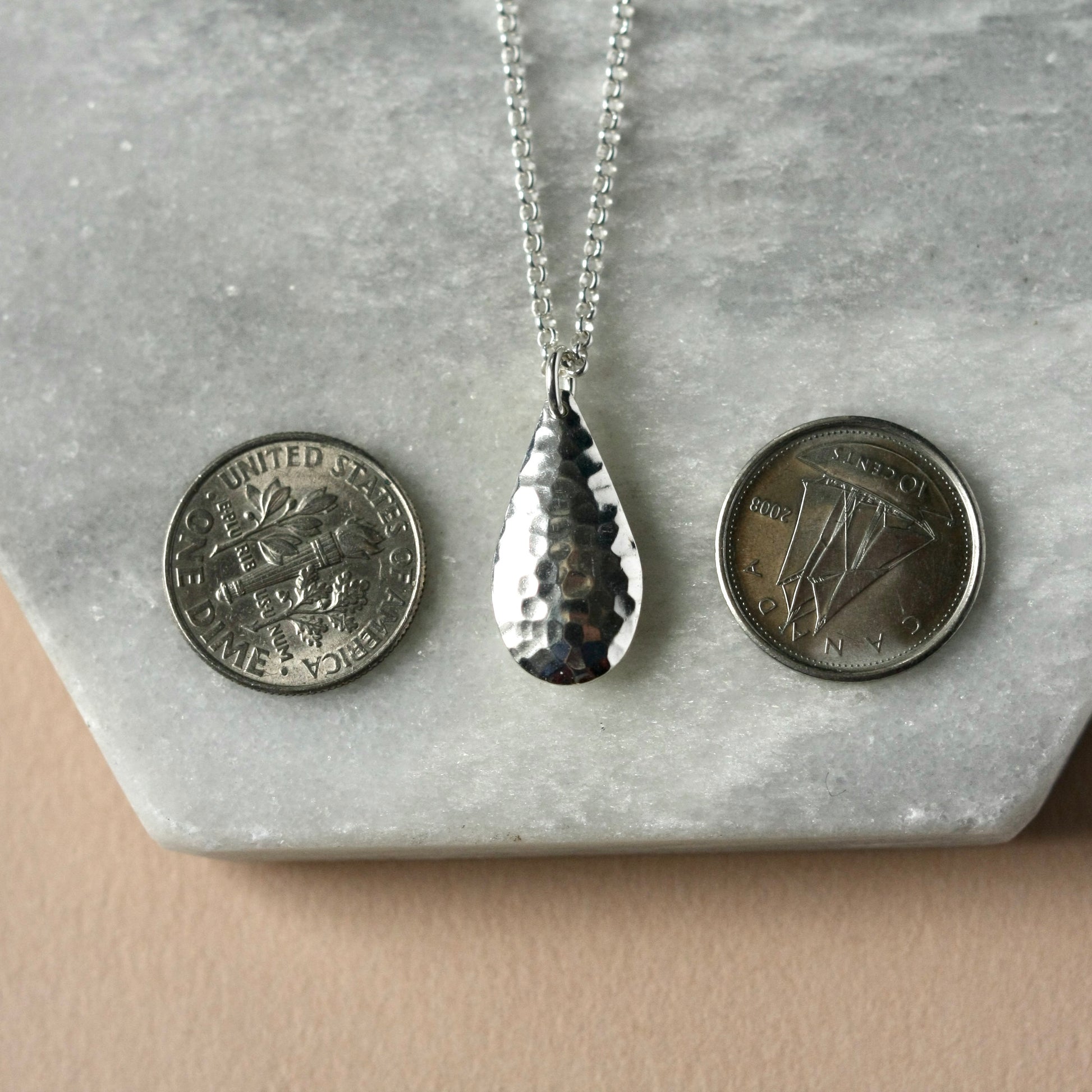 Large Hammered Silver Teardrop Necklace