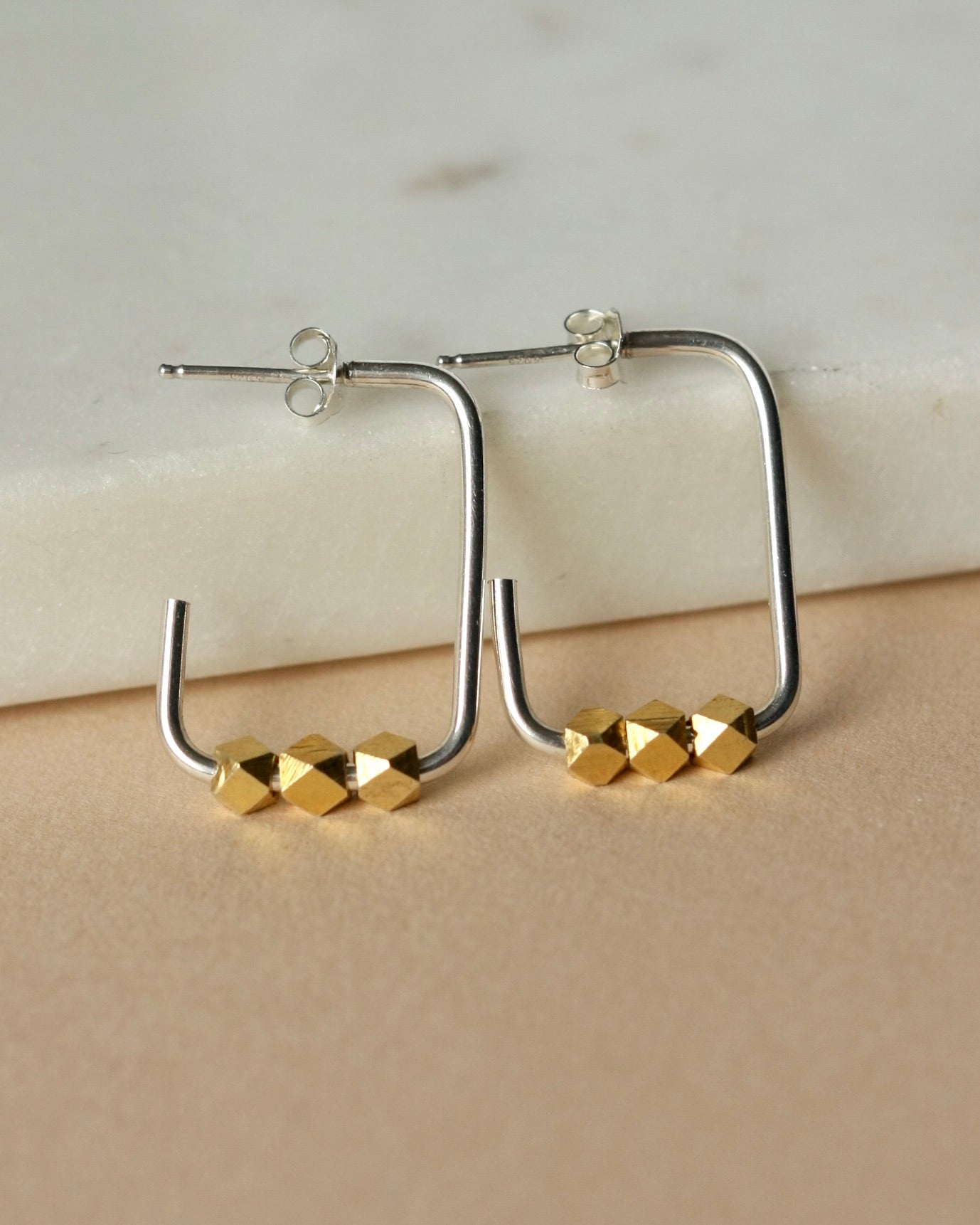 Mixed Metal Rectangle Hoop Earrings