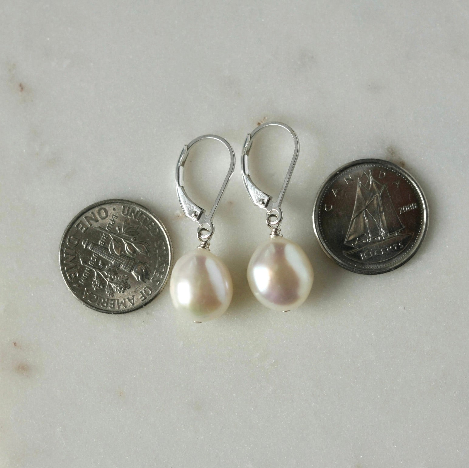 Silver Baroque Pearl Lever Back Earrings