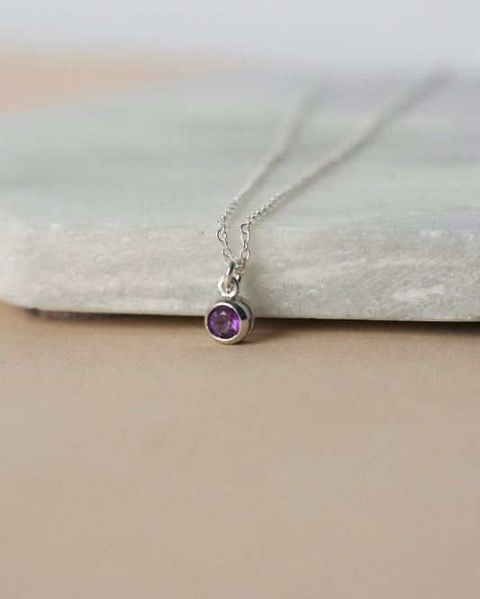 Dainty Faceted Amethyst Charm on Sterling Silver Chain