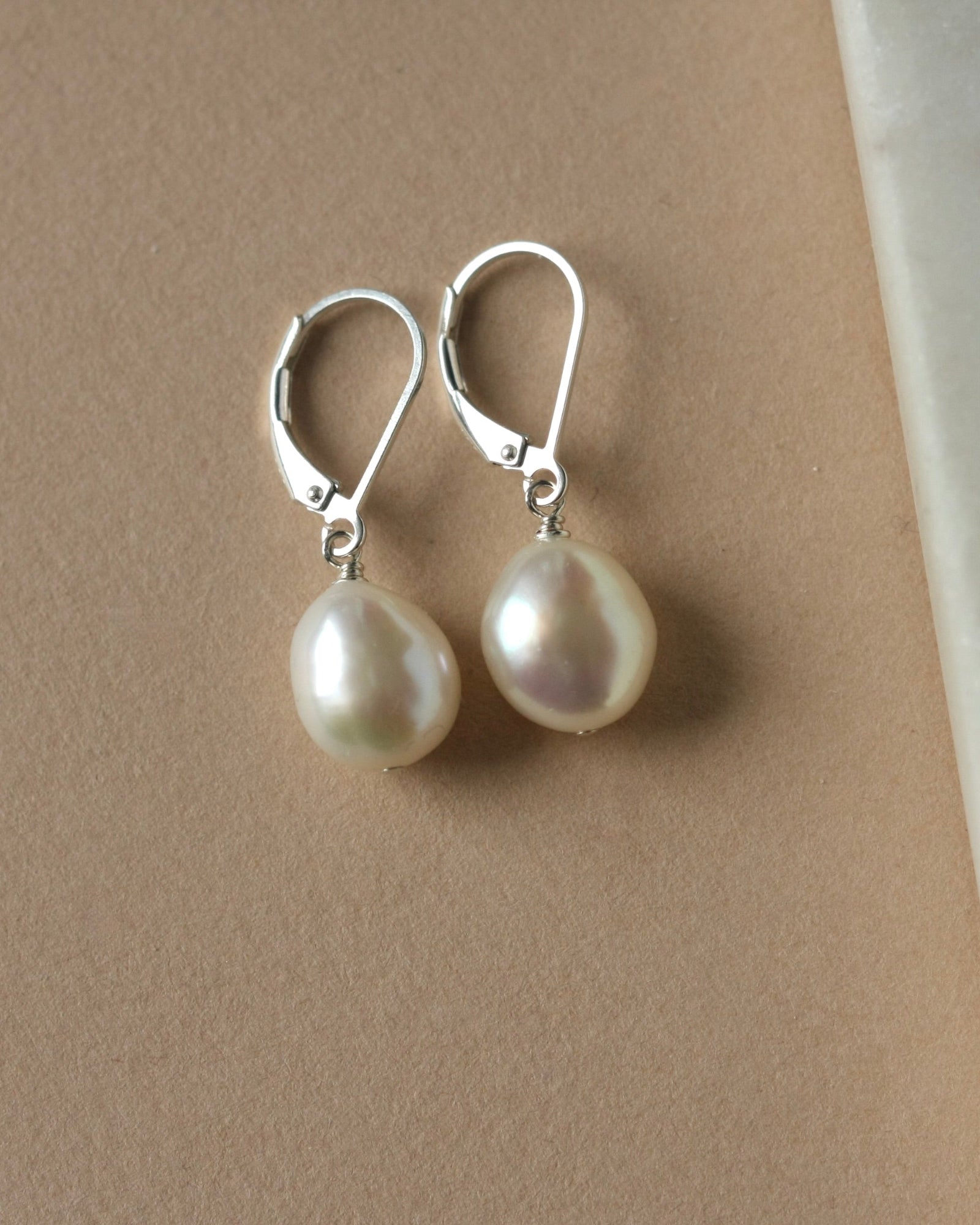 Silver Baroque Pearl Lever Back Earrings