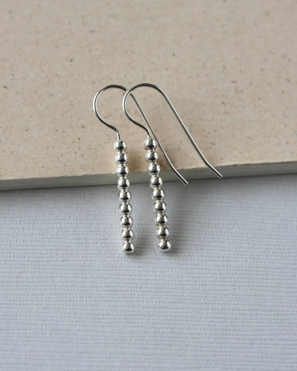 Sterling Silver Beaded Bar Earrings