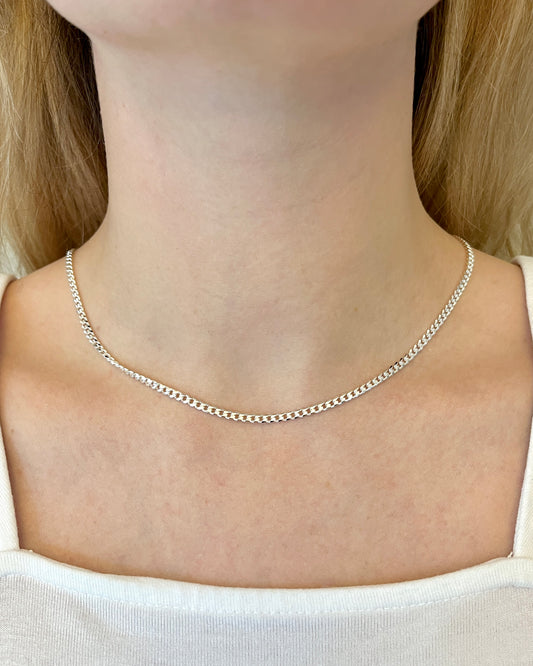 Shiny Sterling Silver Curb Chain Choker and Necklace