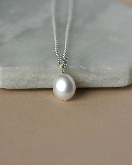 Silver White Baroque Pearl Necklace