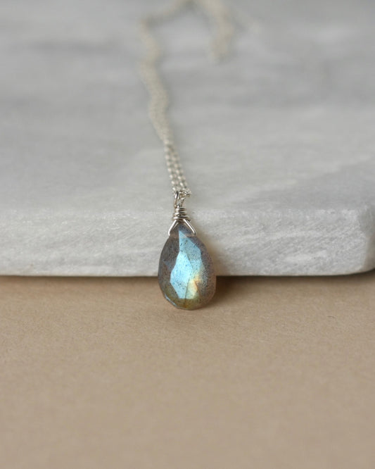 Sterling Silver Faceted Labradorite Briolette Necklace