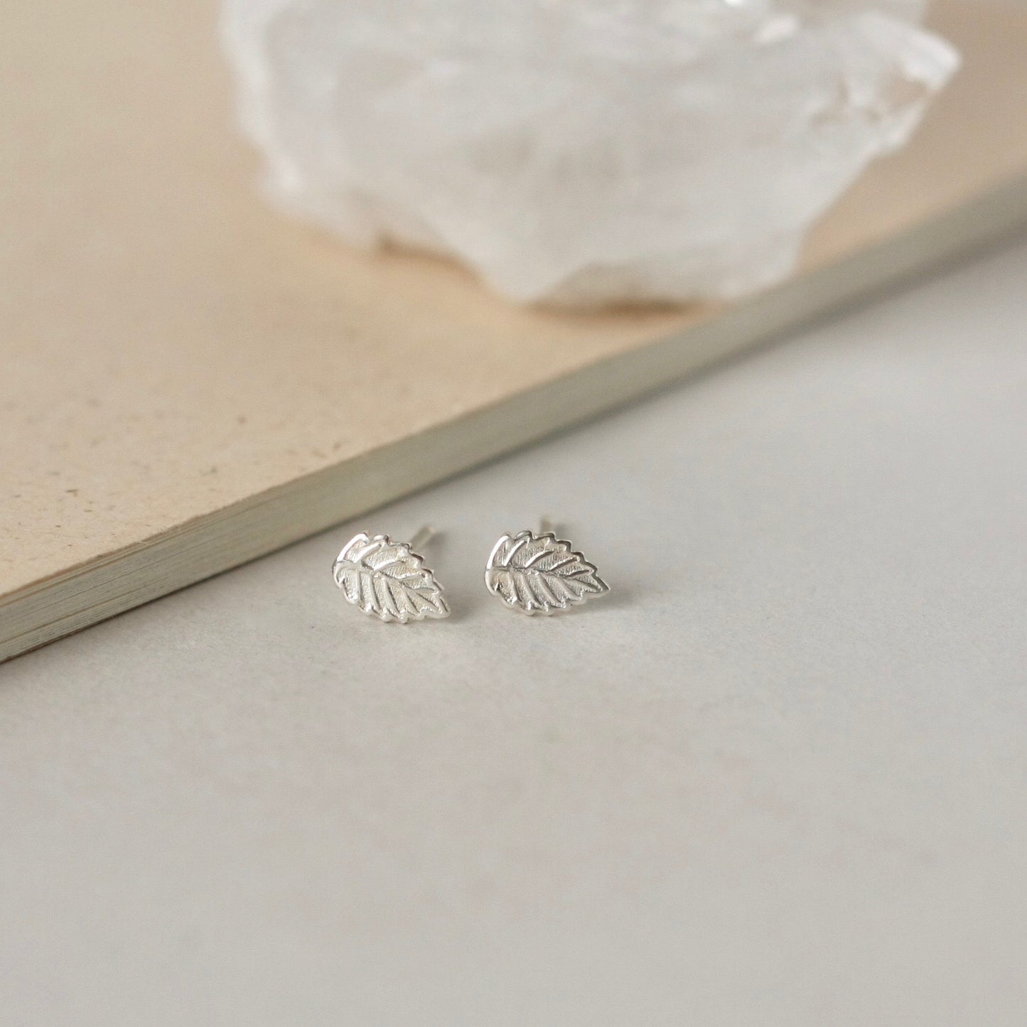 Tiny Sterling Silver Leaf Stud Earrings