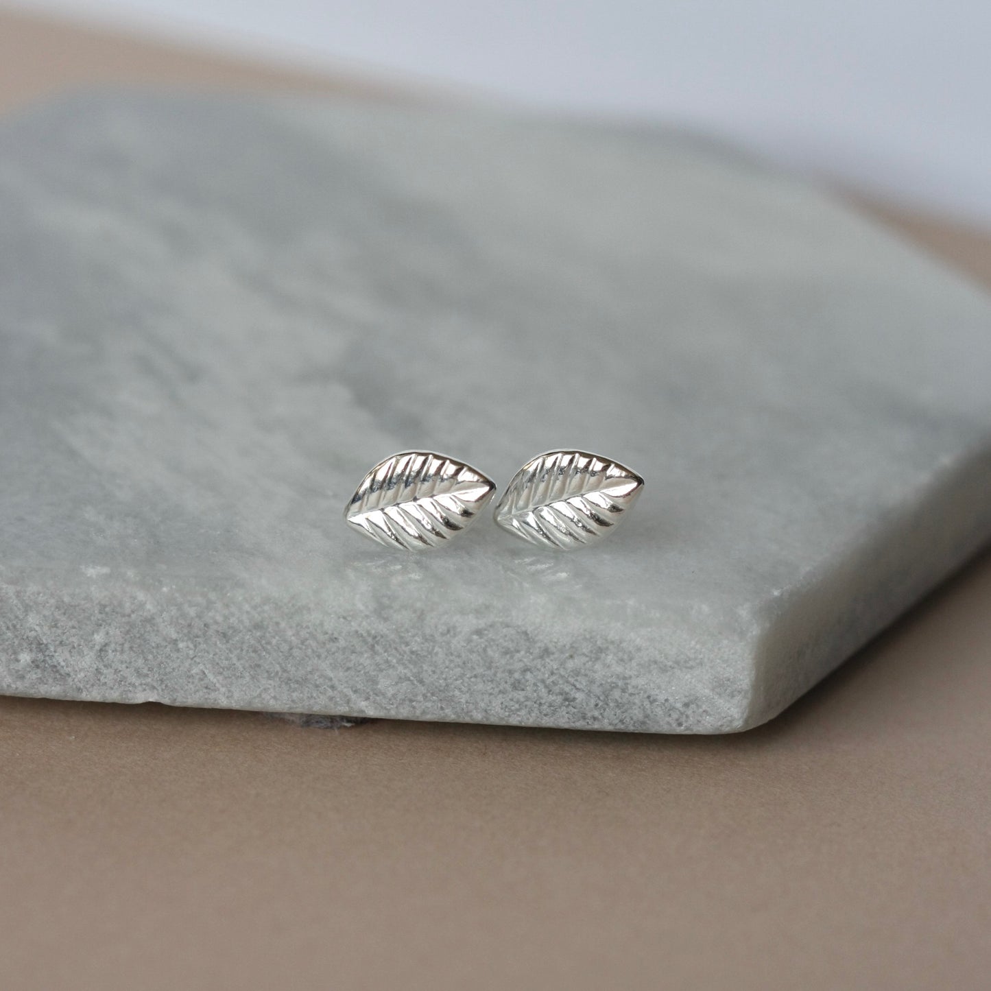 Dainty Sterling Silver Leaf Stud Earrings