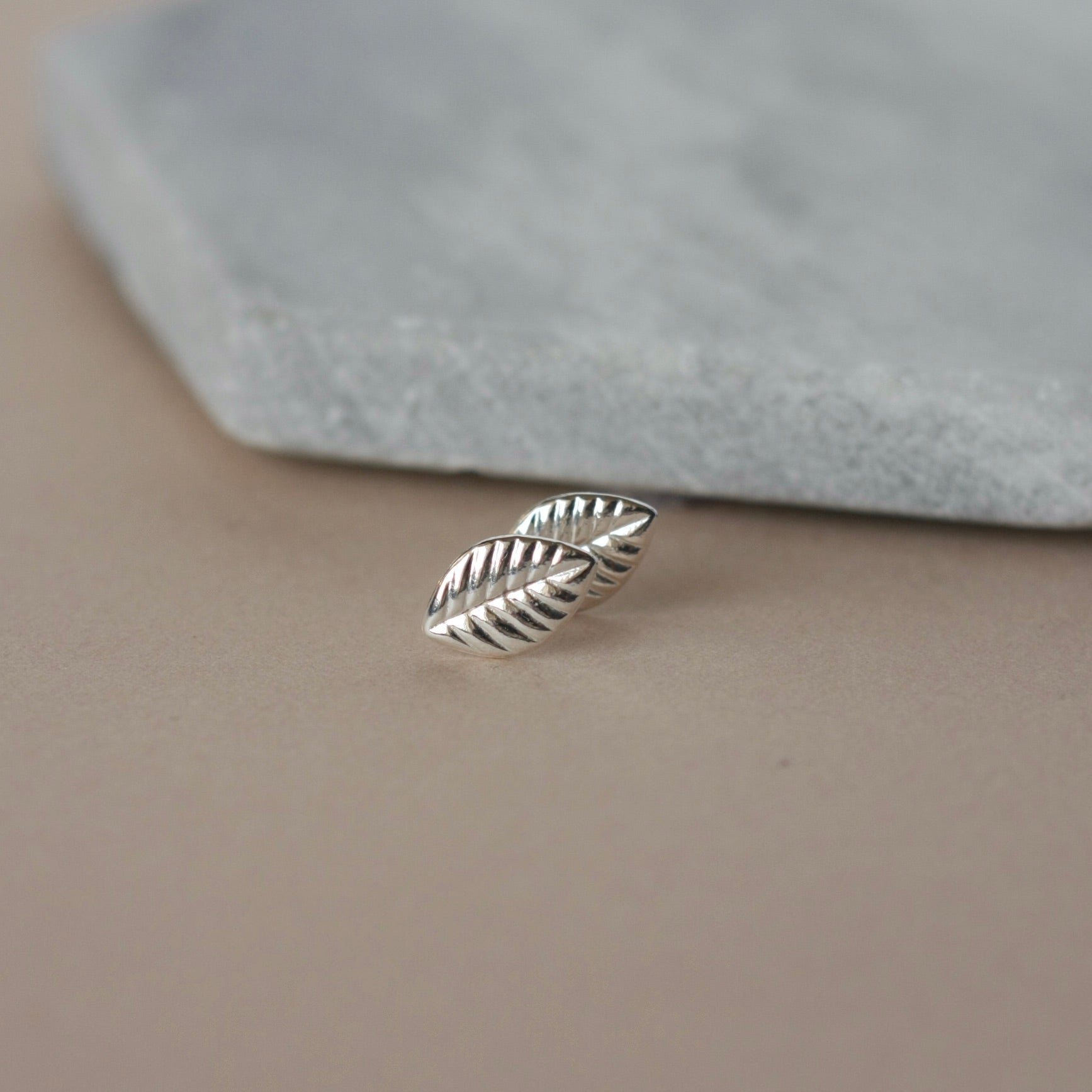 Dainty Sterling Silver Leaf Stud Earrings