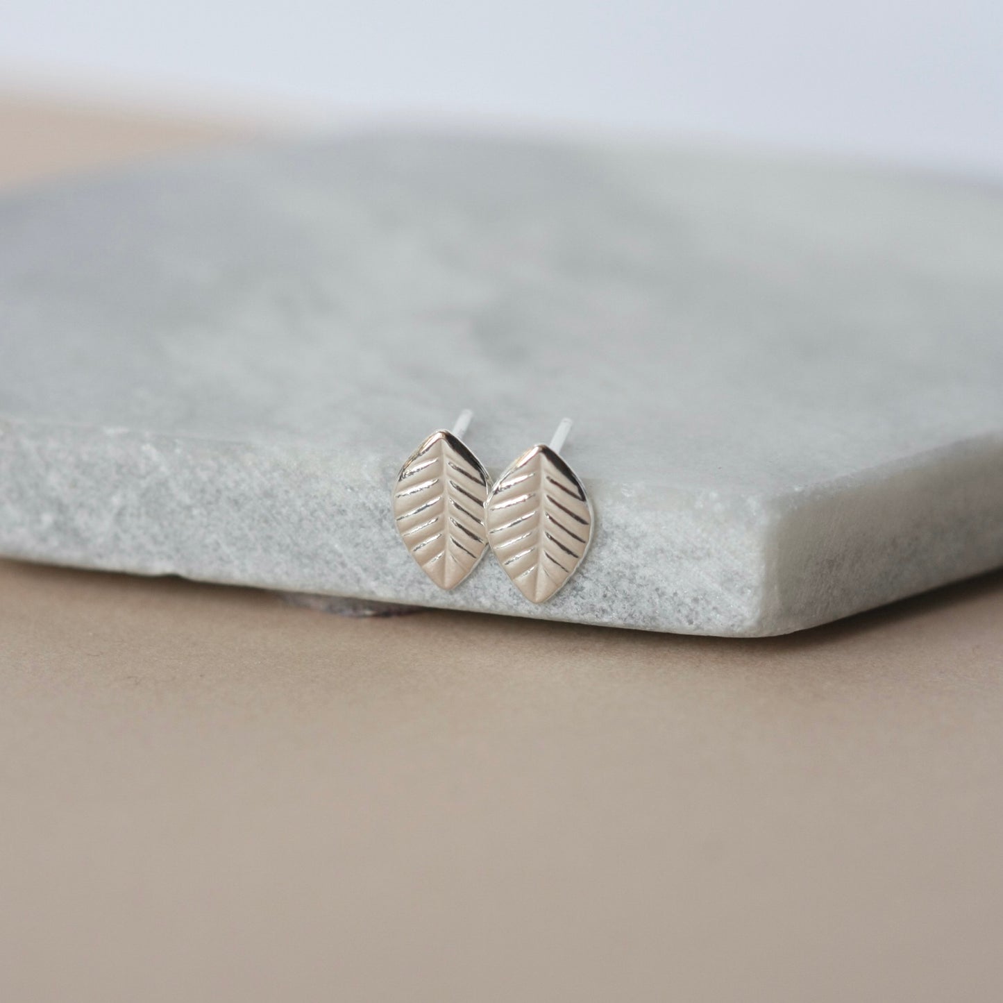 Dainty Sterling Silver Leaf Stud Earrings