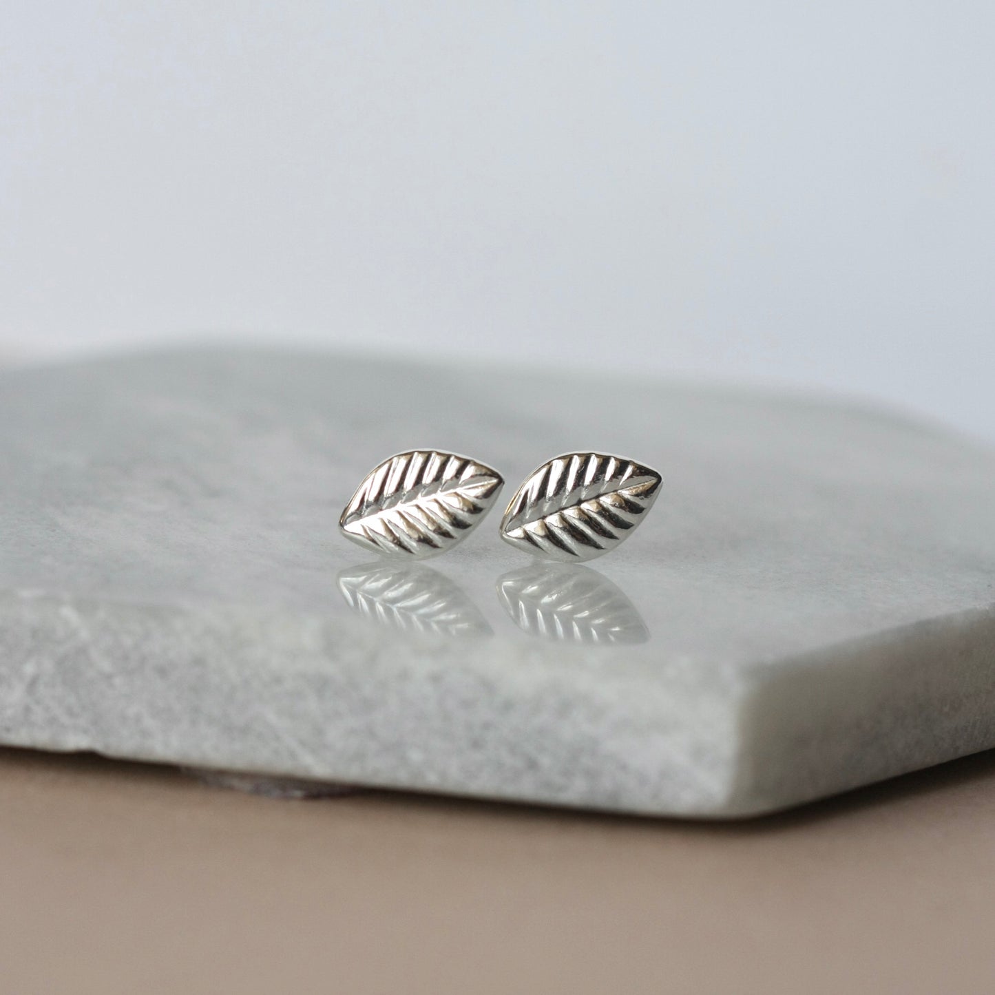 Dainty Sterling Silver Leaf Stud Earrings