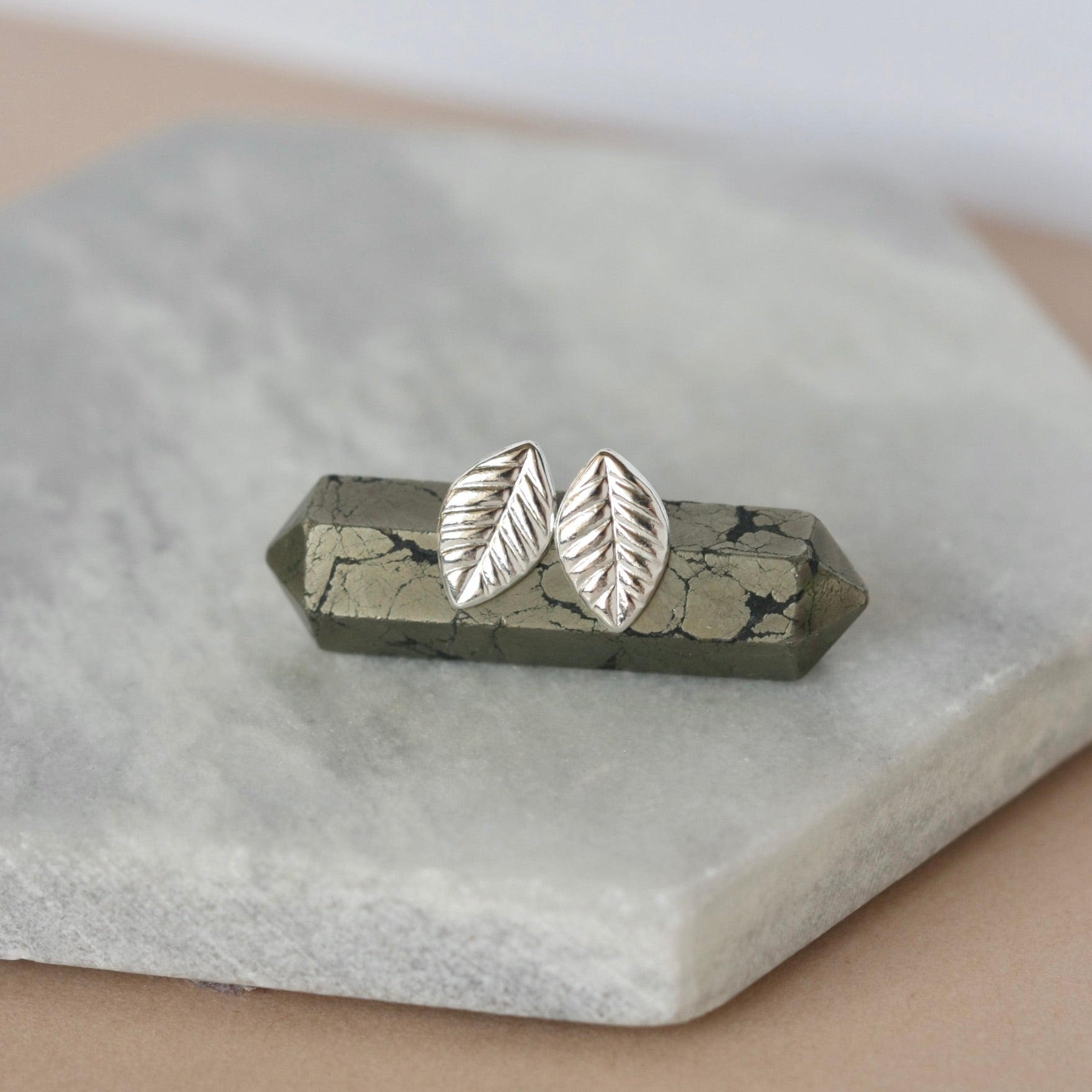 Dainty Sterling Silver Leaf Stud Earrings