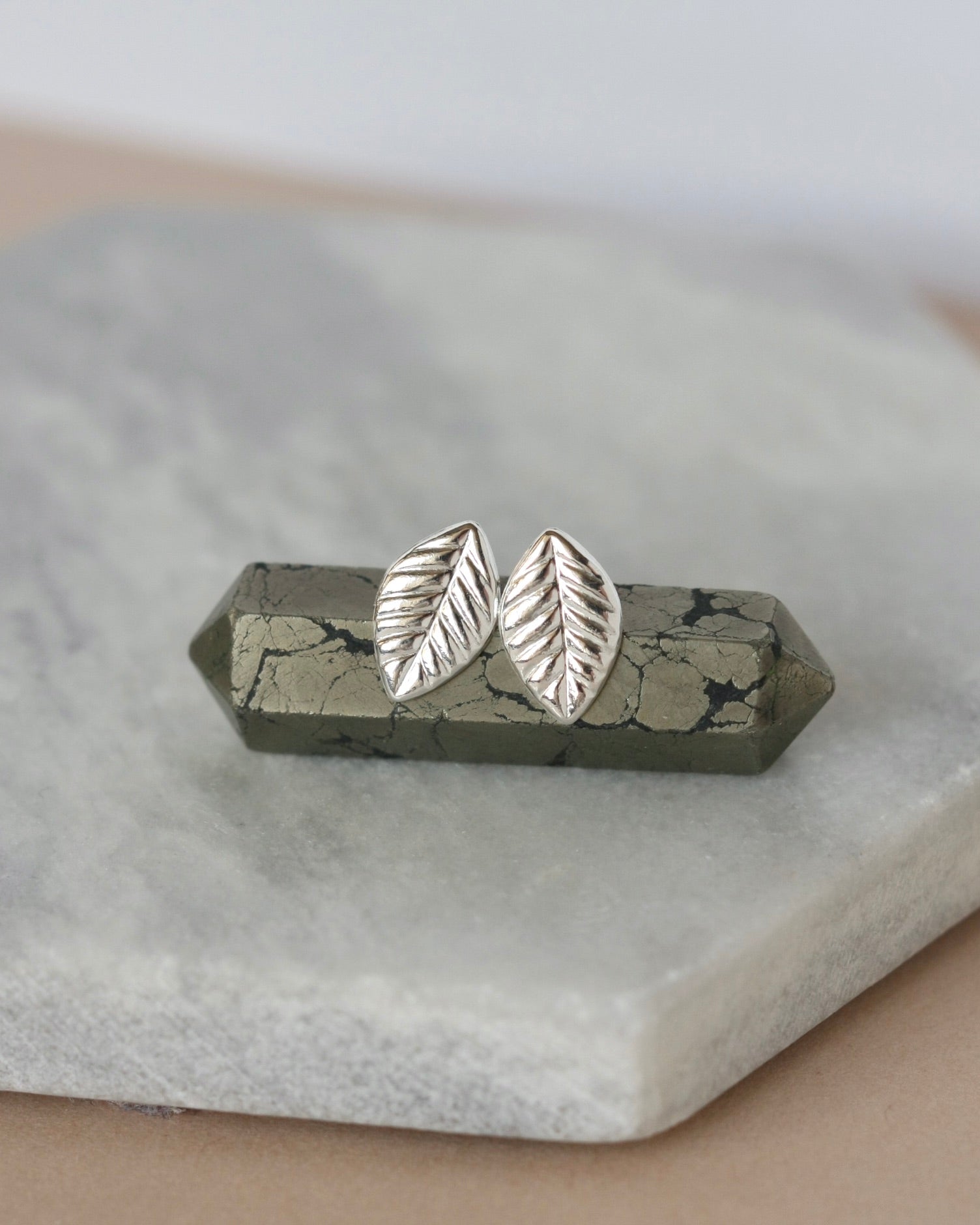 Dainty Sterling Silver Leaf Stud Earrings