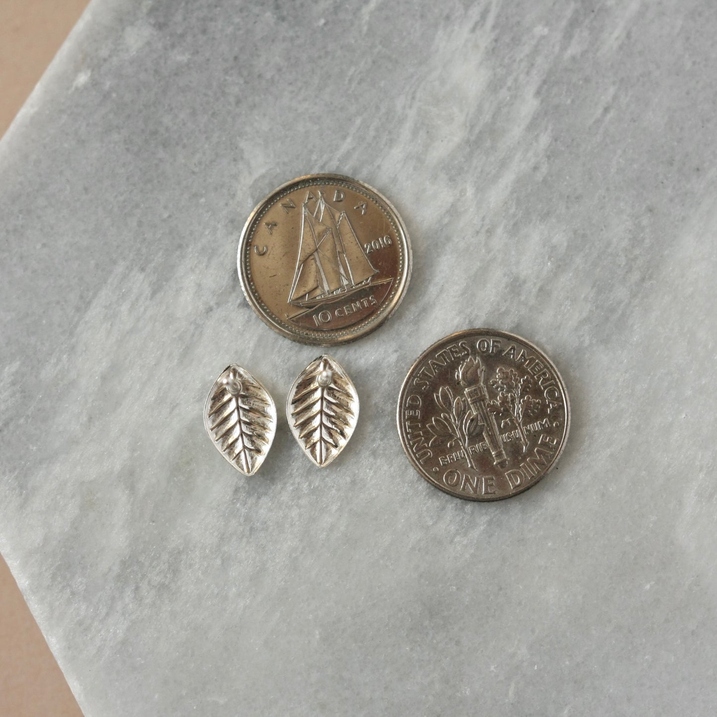 Shiny Sterling Silver Leaf Stud Earrings