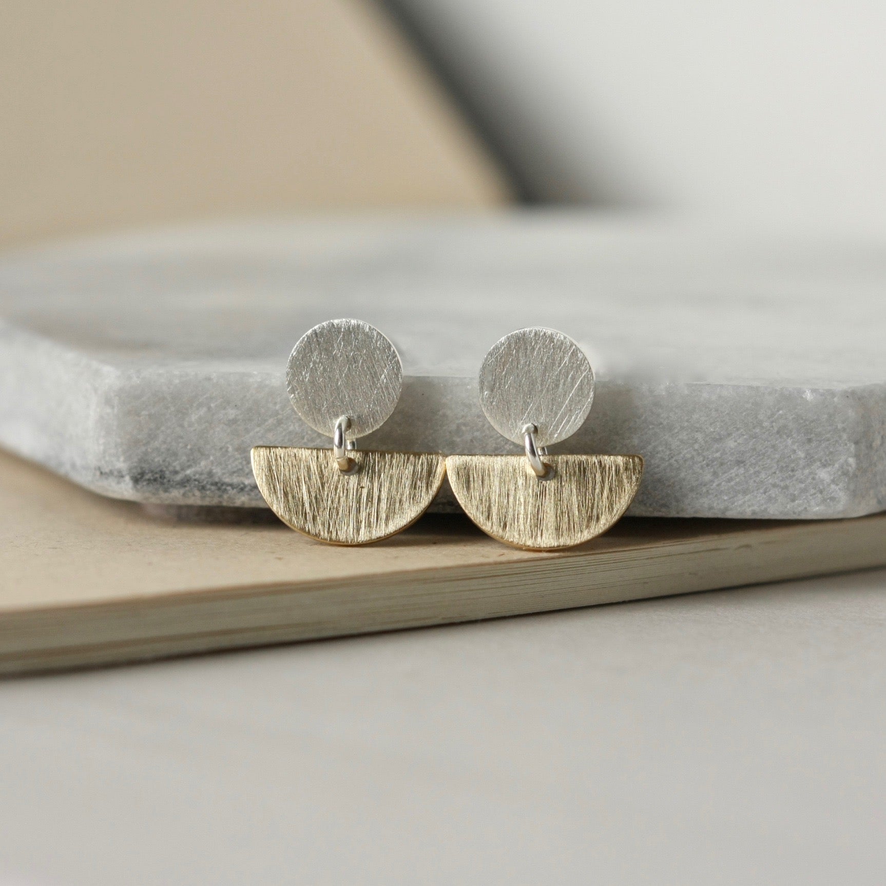 Keum Boo hot Oxidised Circle Stud Earrings, Silver and Gold Textured Studs, Handmade Recycled Metals, Geometric, Gothic Earrings