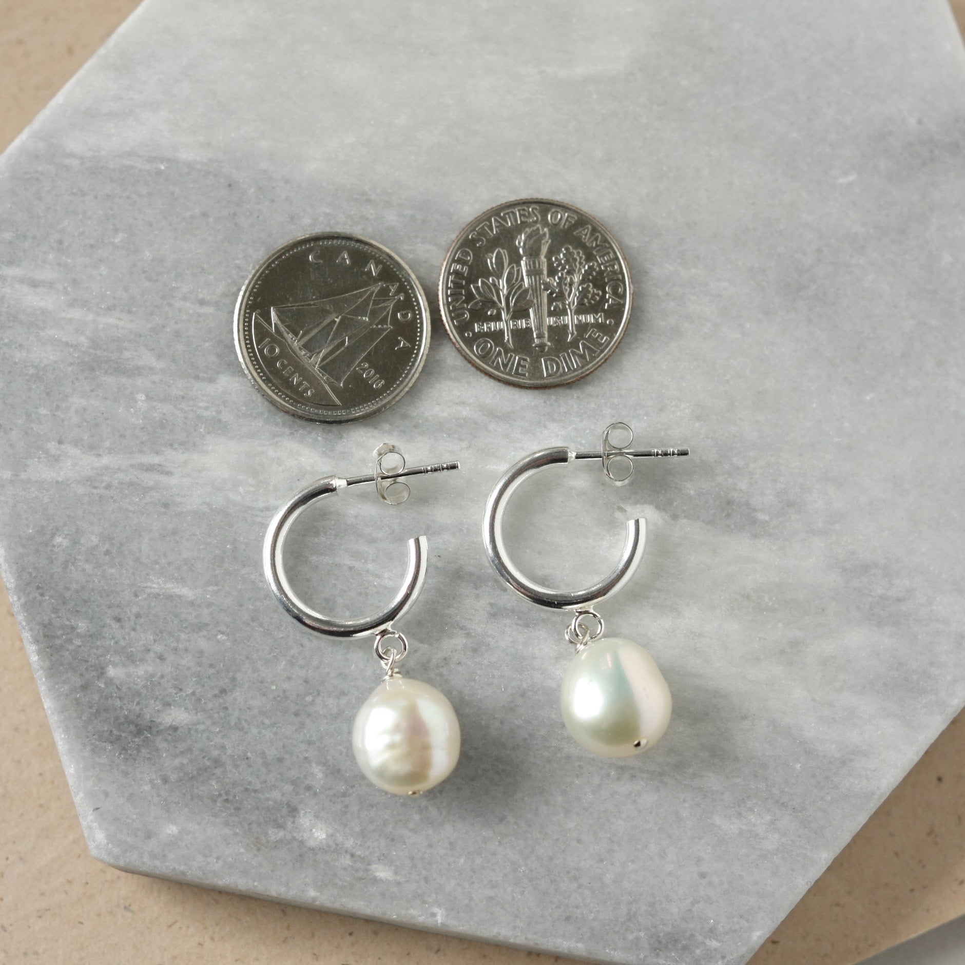 Sterling Silver Grey Small Pearl hot Hoops