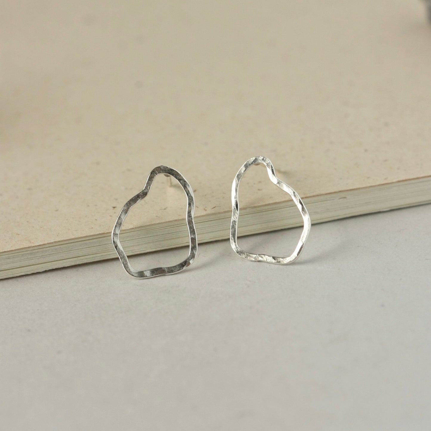 Hammered Freeform Sterling Silver Stud Earrings