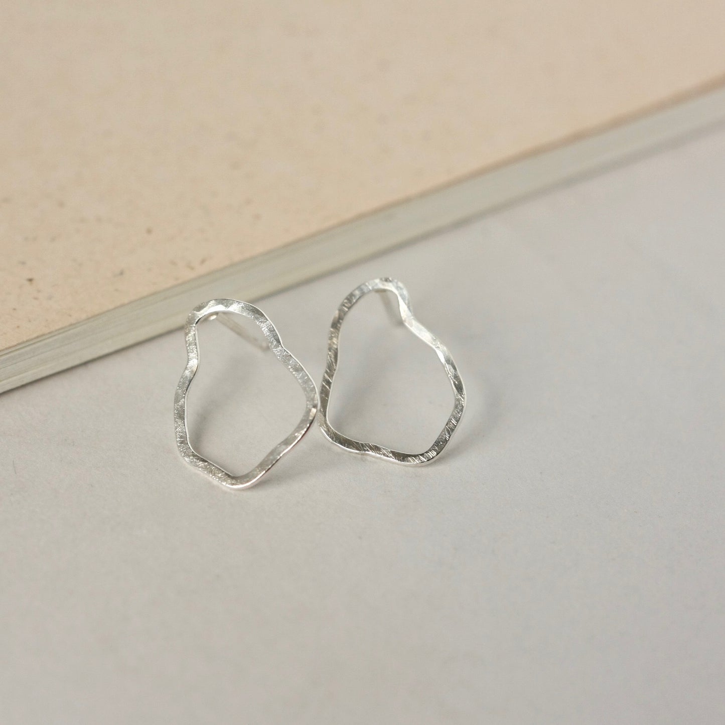 Hammered Freeform Sterling Silver Stud Earrings